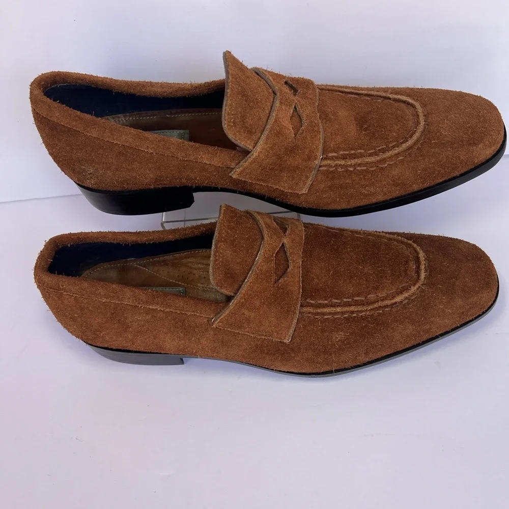 VTG Italian Suede Penny Loafers Mens 43 US 10 Brown Shaggy Handmade Nardi